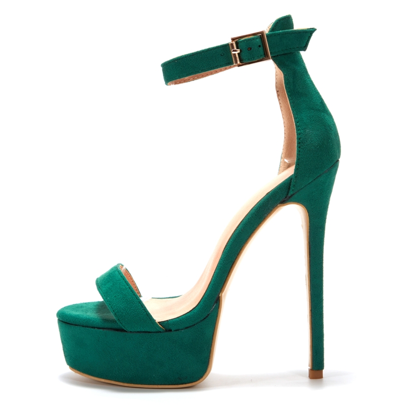 Tacones de aguja de plataforma verde Sandalias sexy con correa de