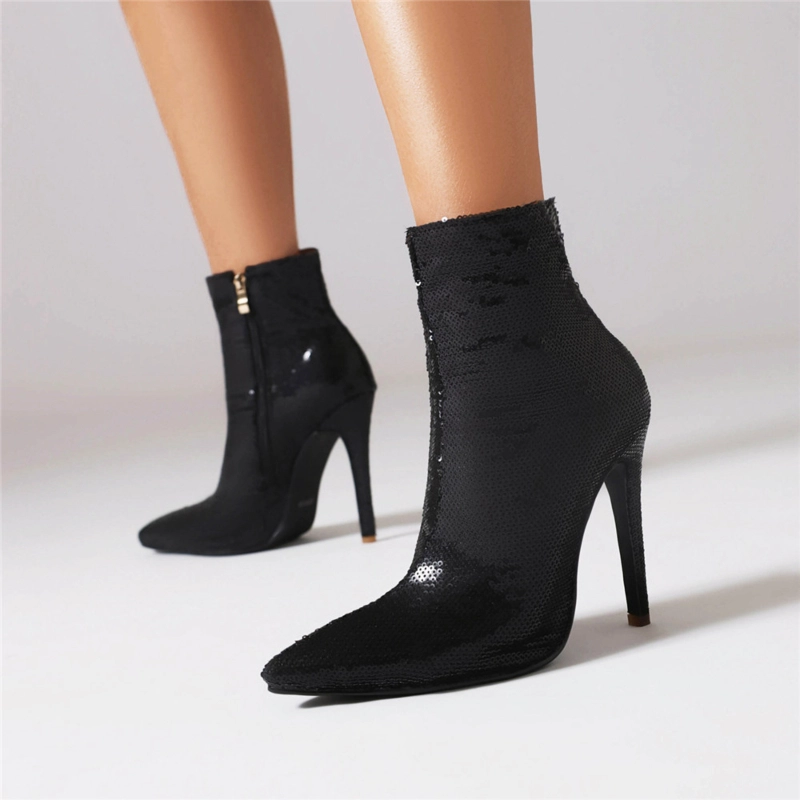 Botines con lentejuelas Botas sin cordones con purpurina y tacón