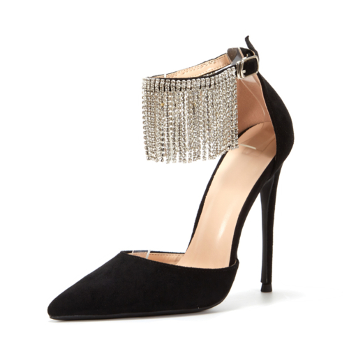 Zapatos de vestir negros con flecos de diamantes de imitación D'orsay Stiletto Pumps