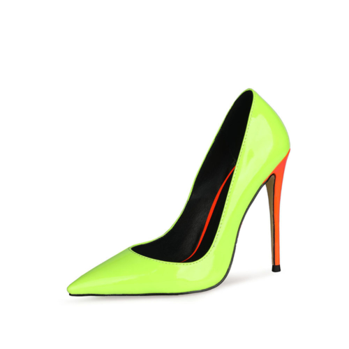 Zapatos de tacón de aguja con punta en pico verde neón para mujer