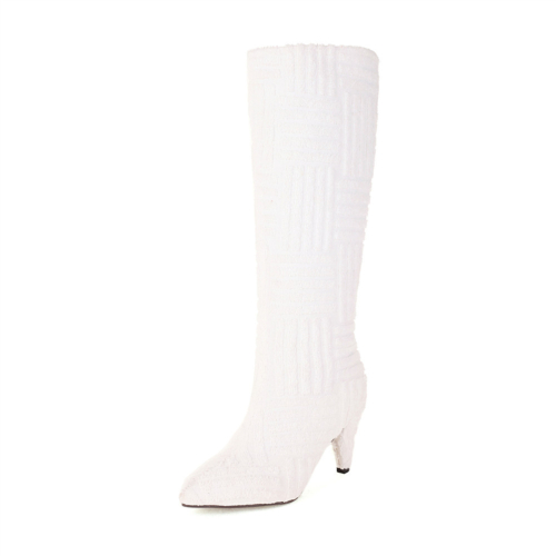 Botas de punto blancas sin cordones Tacones altos en forma de cono Suéter Botas hasta la rodilla