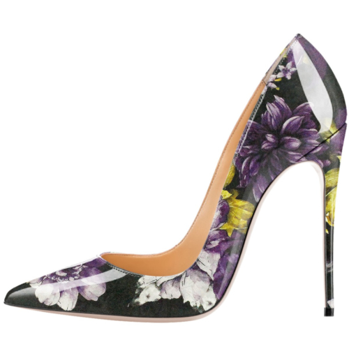 Púrpura Floral Relieve Vestidos Stilettos Bombas 4" Boda Zapatos de tacón alto