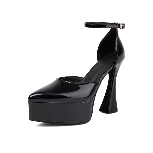 Zapatos de plataforma D'orsay con tacones de carrete negros Sandalias con correa en el tobillo y punta cerrada