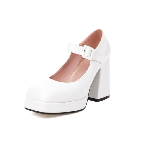 Zapatos de tacón Mary Jane con plataforma y punta cuadrada de cuero vegano blanco