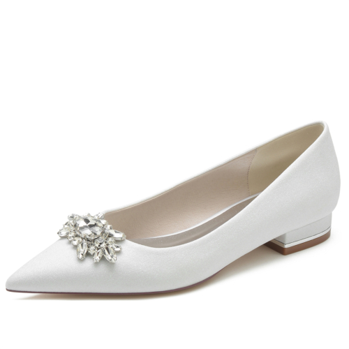 Zapatos de boda planos de mujer blancos con pedrería
