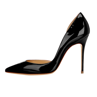 Zapatos de tacón alto de charol negro de 10 cm Zapatos de tacón puntiagudos D'orsay