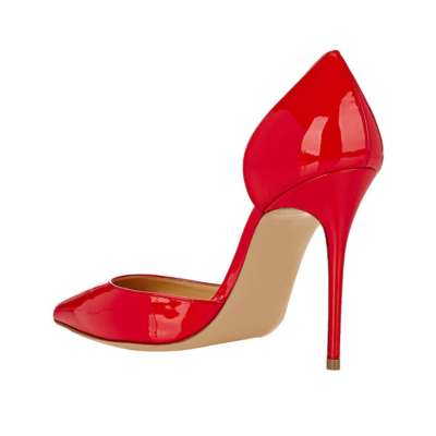 Zapatos de tacón alto de charol rojo de 10 cm Zapatos de tacón puntiagudos D'orsay