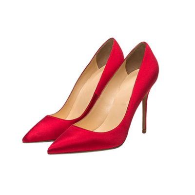 Zapatos de corte de satén de novia rojo 4 pulgadas Stilettos Slip-On Bombas de tacón alto