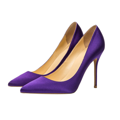 Zapatos de corte de satén de novia púrpura Zapatos de tacón alto sin cordones de 4 pulgadas