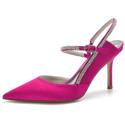 Zapatos de boda con detalles de diamantes de imitación de satén rosa para novia