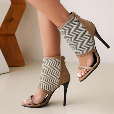 Despojado Hollow Out Stiletto Sandals Back Zipper Pattern Zapatos para mujer
