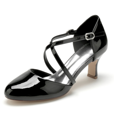 Zapatos de vestir Black Criss Cross Mary Jane D'orsay con tacones bajos de bloque