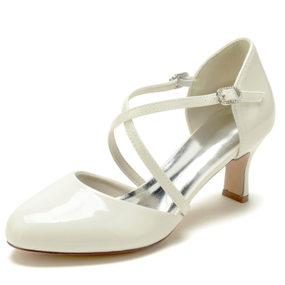 Beige Criss Cross Mary Jane D'orsay zapatos de vestir con tacones bajos de bloque