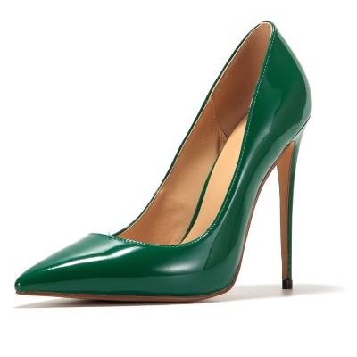 Zapatos de tacón verde oscuro con punta en punta para damas de oficina con tacón alto de 5 pulgadas