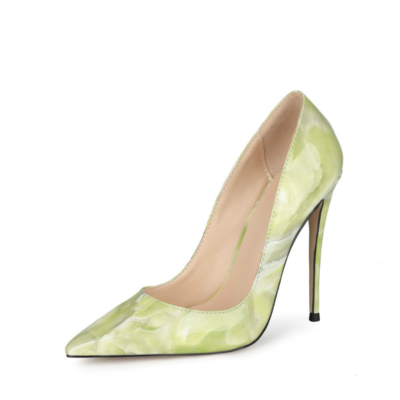 Zapatos de tacón de aguja con punta en pico de color verde claro