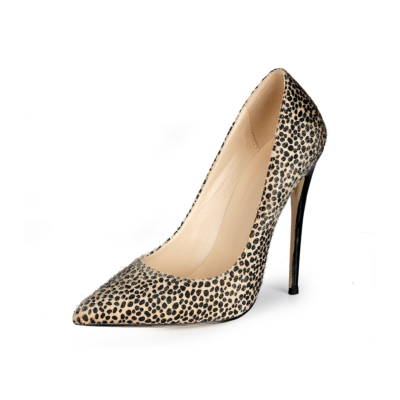 Beige Furry Cheetah-Print Stiletto Pumps Zapatos de trabajo para mujer con punta cerrada