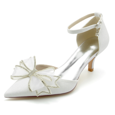 Bombas con lazo de purpurina blanca D'orsay Kitten Heels Zapatos con lentejuelas para boda