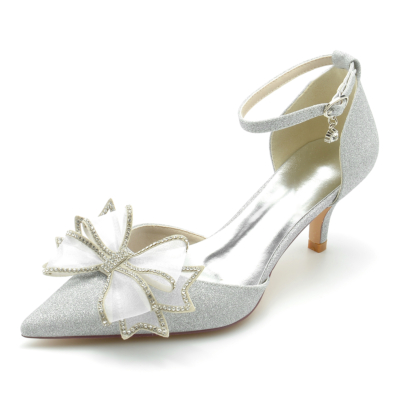 Zapatos plateados con lazo de purpurina D'orsay Kitten Heels Zapatos con lentejuelas para boda
