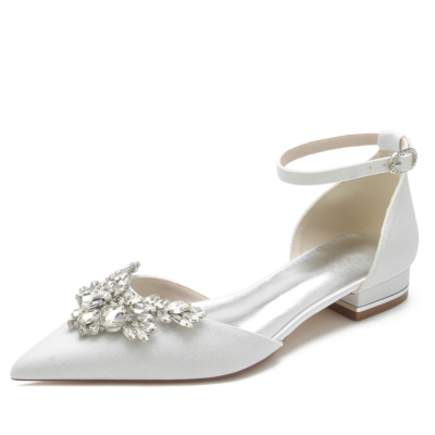 Zapatos de boda con diamantes de imitación y correa en el tobillo planos D'orsay con joyas brillantes