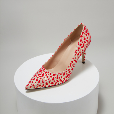 Zapatos de tacón de aguja con estampado de leopardo y purpurina roja, vestidos de baile, tacones altos para mujer