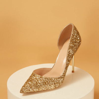 Zapatos de salón con lentejuelas y tacón de aguja D'orsay con punta de purpurina dorada de Up2step