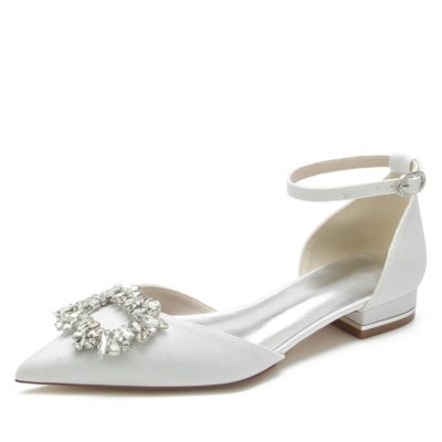 Zapatos planos cómodos con correa en el tobillo con hebilla de diamantes de imitación con purpurina blanca