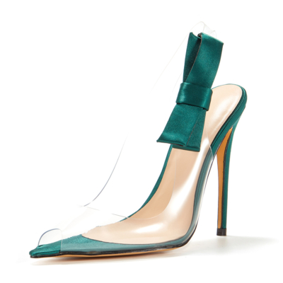 Sandalias de PVC verde transparente Vestidos de tacón de aguja Zapatos destalonados con lazo