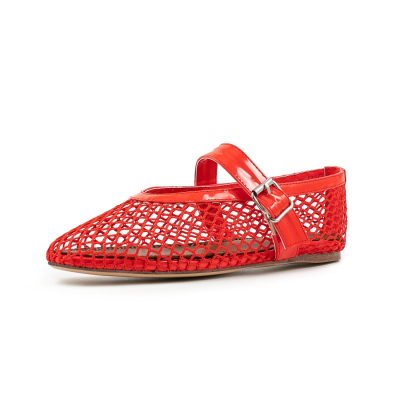 Zapatos planos Mary Janes de malla roja