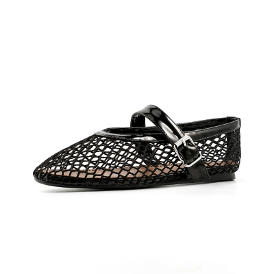 Zapatos planos Mary Janes de malla negros