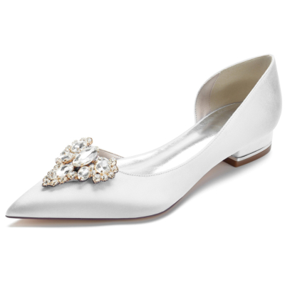 Zapatos planos de novia de satén con joyas, vestidos sin cordones para boda, zapatos planos D'orsay