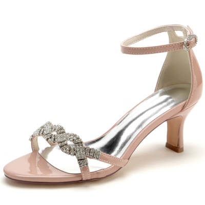Sandalias con correa torcida con joyas rosas Zapatos de fiesta con tacones bajos en bloque