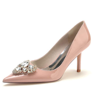 Zapatos de tacón de aguja con hebilla enjoyada rosa para vestir