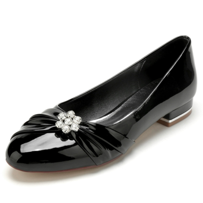 Zapatillas de ballet con volantes y punta redonda con flores de pedrería negro