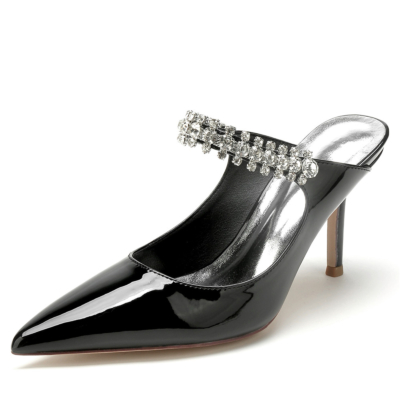 Zapatos de tacón de aguja con punta puntiaguda y pedrería negros