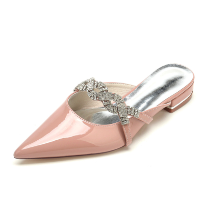 Pink Jeweled Twist Strap Mulas Flats Slip On Vestidos Zapatos con punta cerrada