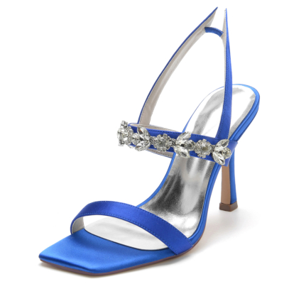 Sandalias de tacón destalonado con punta abierta de satén Royal Blue Jewelry
