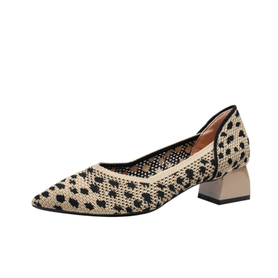 Zapatos planos con punta en pico de verano caqui con estampado de leopardo