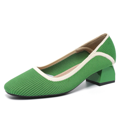 Zapatos De Salón Con Tacón En Bloque Y Punta Cuadrada Knit Line Verde Mujer