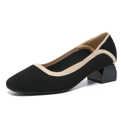 Zapatos De Tacón En Bloque Con Punta Cuadrada Knit Line Negro Mujer