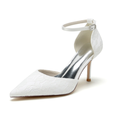Zapatos de tacón de aguja de encaje blanco floral D'orsay zapatos de tacón de aguja de punta estrecha