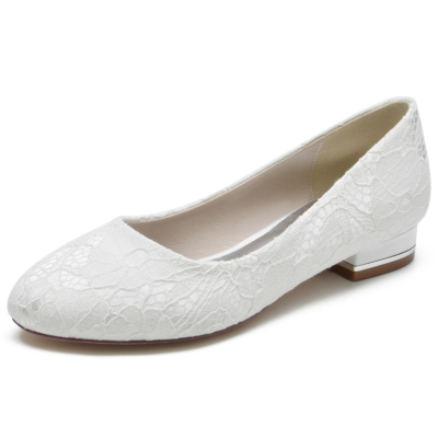 Zapatos de ballet con punta redonda y encaje blanco para boda