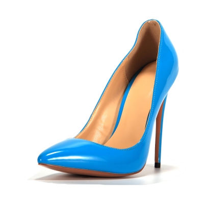 Bombas de corte azul claro Tacones de aguja con punta en punta para damas de oficina con tacón alto