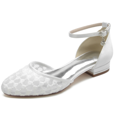 Zapatos planos plateados de malla D'orsay con punta redonda y cómodos zapatos planos con correa en el tobillo