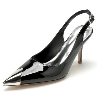 Zapatos de tacón de aguja con punta en punta de metal negro Zapatos de vestir Zapatos de tacón de aguja para el trabajo