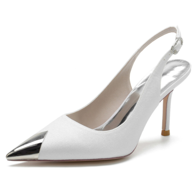 Zapatos de tacón de aguja con puntera en punta metálica blanca y tacones de aguja