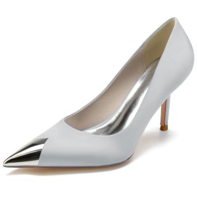Zapatos de tacón de aguja con punta en punta metálica gris para baile