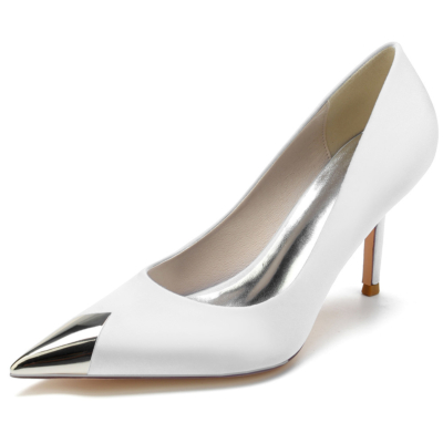 Zapatos de tacón de aguja con punta en punta metálica blanca para baile