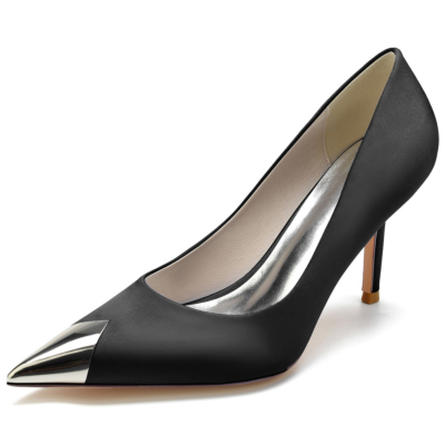 Zapatos de tacón de aguja con punta en punta metálica negra para baile