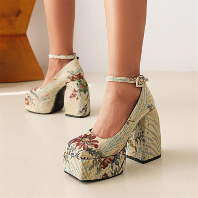 Plataforma multicolor Mary Janes Tacones Chunky Heel Tobillo Correa Zapatos para mujer