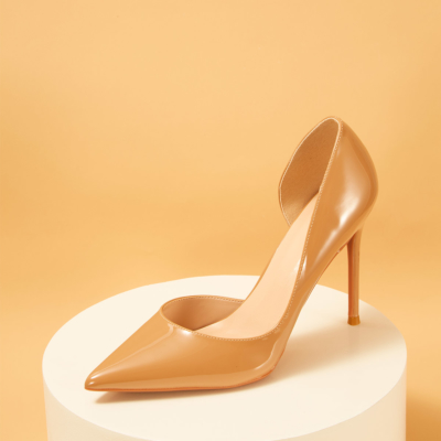 Zapatos de tacón de aguja D'orsay con punta en pico de charol nude oscuro